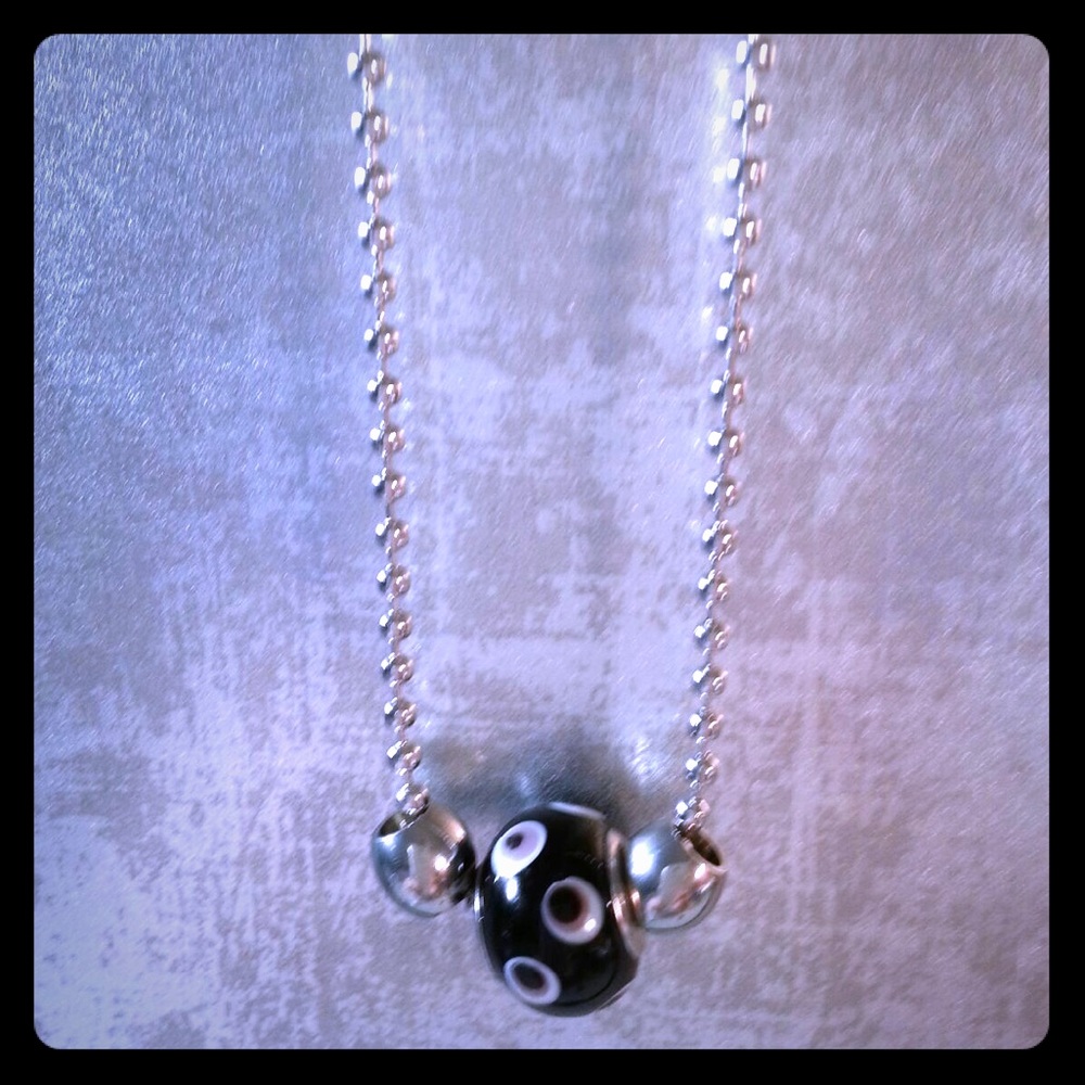 Ball chain necklace. lampwork and silver beading